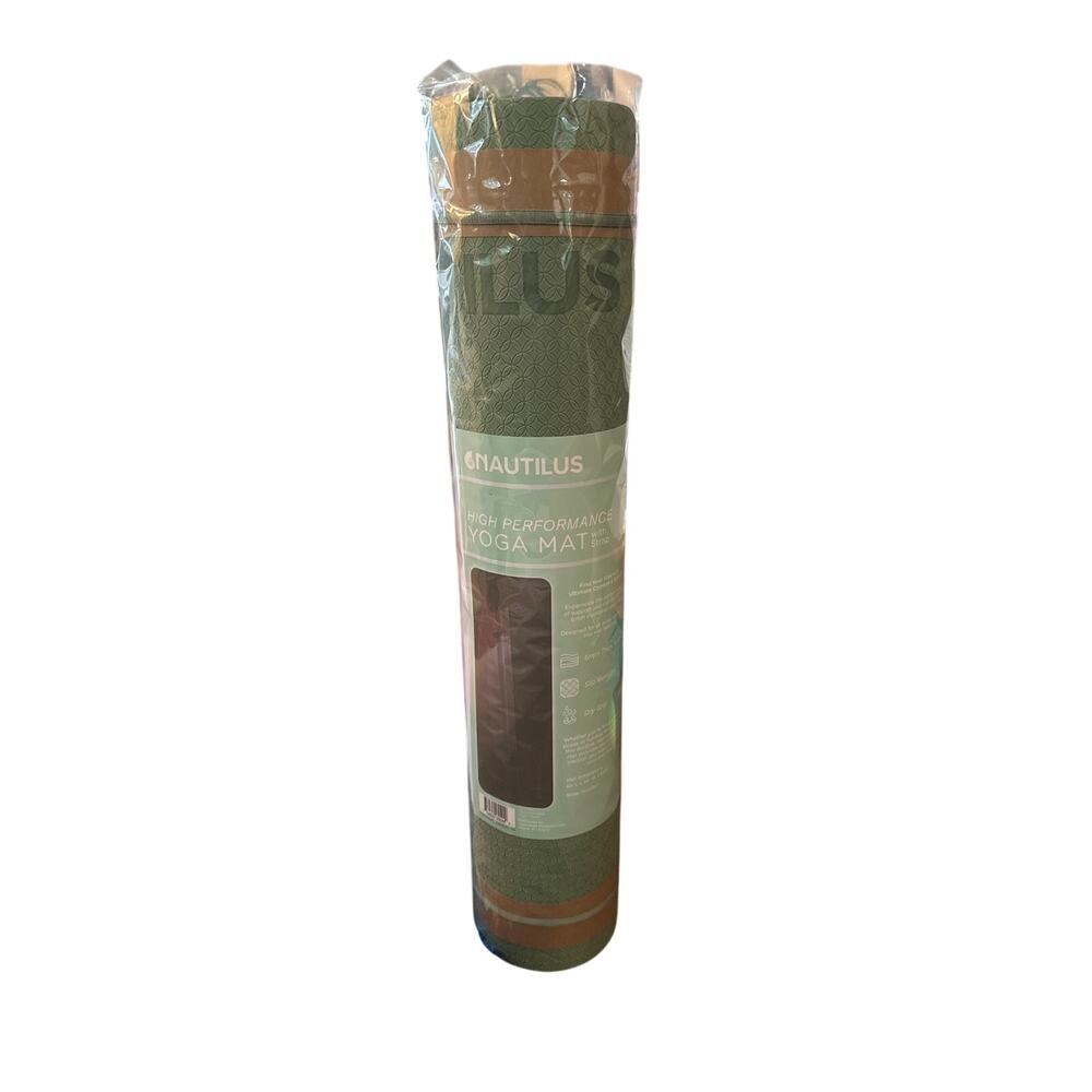 NEW Nautilus High Performance Yoga Mat + Strap 68" L x 24" W Earth Green